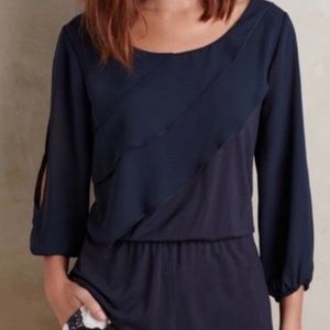 ANTHRO Deletta Alee Navy Tiered Mixed Media Blouse